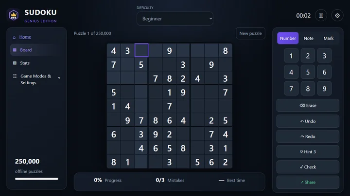 Sudoku Genius Edition game board